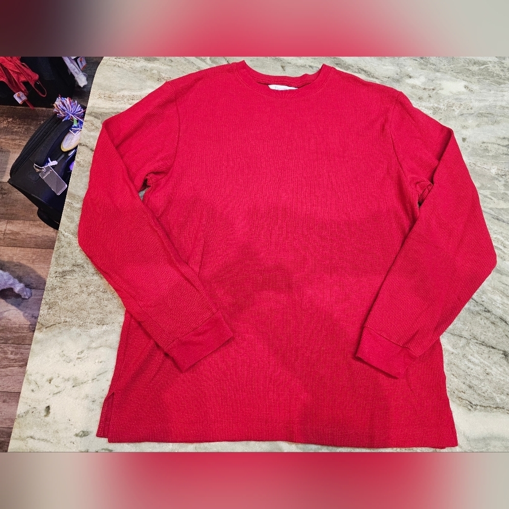 Pajamagram Men’s Red Waffle Knit Thermal Long Sleeve Top Size M